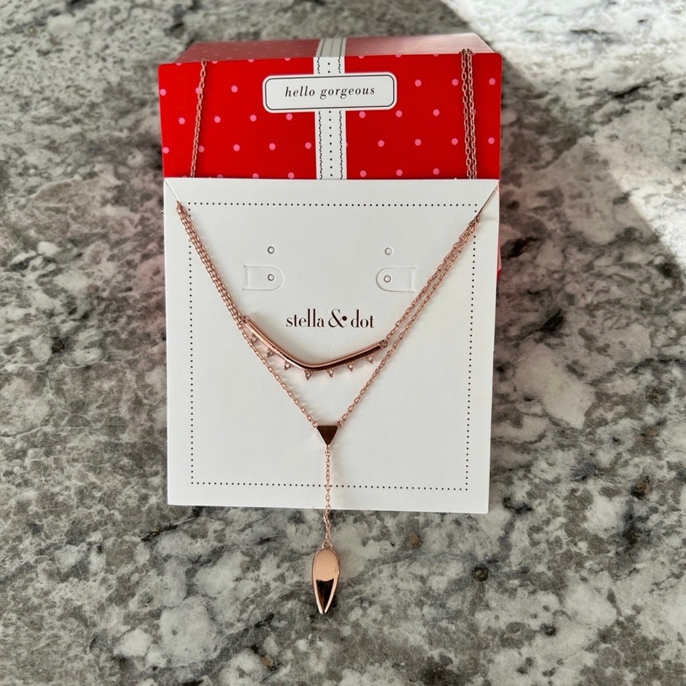 Stella &Dot Rose Gold Tiered Lariat Necklace NEW